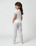 Girl back view wearing pure cotton grey stars print pyjama kids sleepwear FNS India.