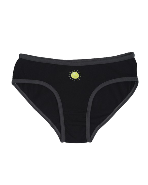 Front View of  Black Panties  with a yellow smiley face on a white background age 8 to 16 