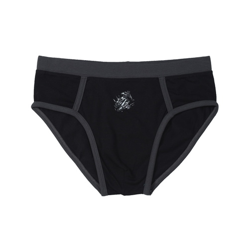 Front View Black boy's Briefs  with a brand logo on a white background 