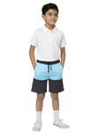 Front View of boy's  black and blue shorts on a white background age 8 to 17 