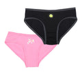 Two pairs of Panties , one black and one pink, on a white background. age 8 to 16 

