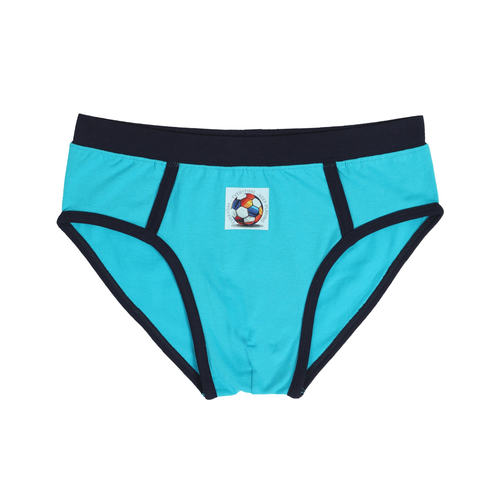 Front View Turquoise Briefs  with black waistband on a white background