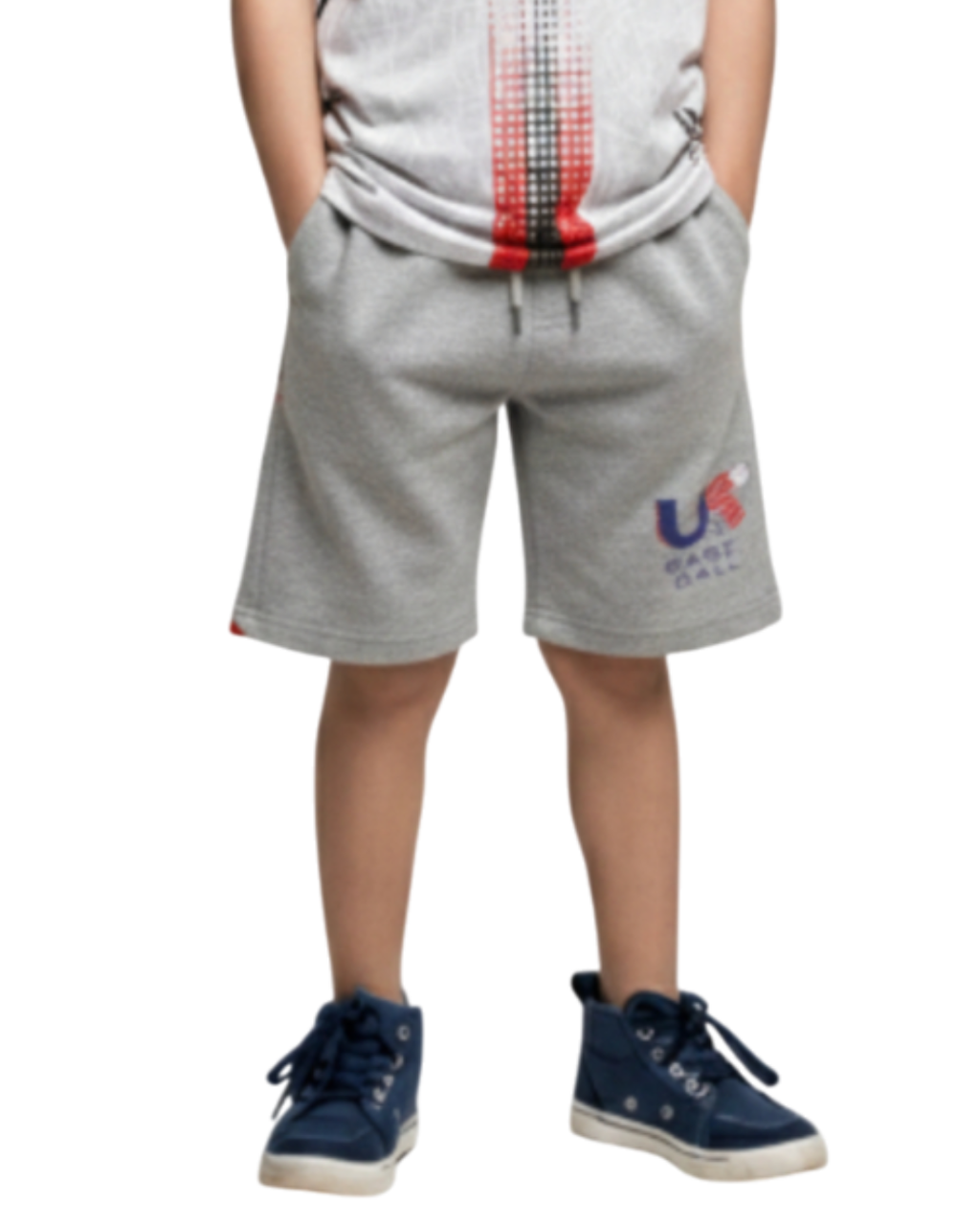 Front View Boy's  wearing gray shorts  on a white background age 8 to 17