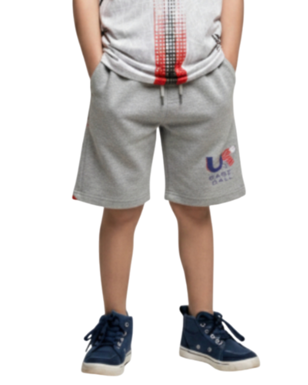 Front View Boy's  wearing gray shorts  on a white background age 8 to 17