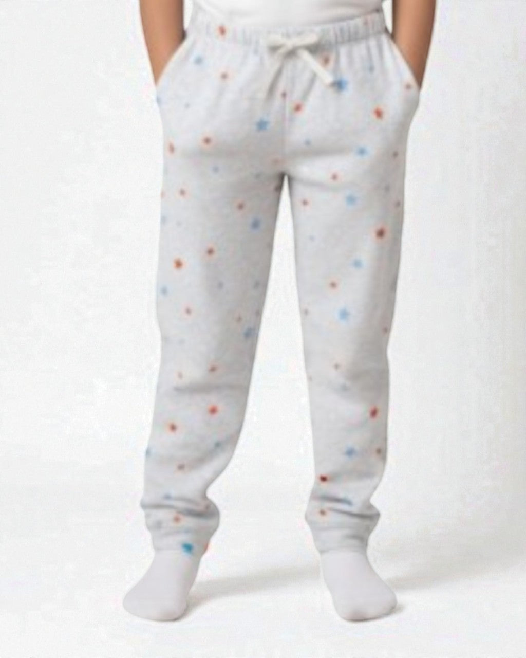 Girl front view wearing pure cotton grey stars print pyjama kids sleepwear FNS India.