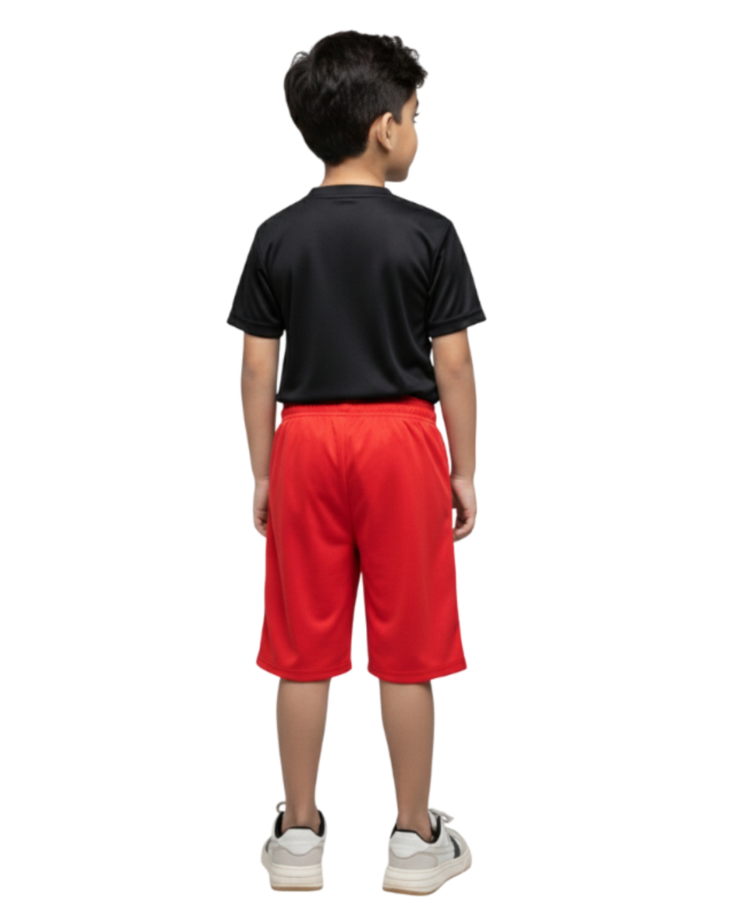 Back View of boy's  red shorts on a white background