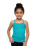 Young girl wearing a teal tank Camisole  with a white background age 8 to 16 